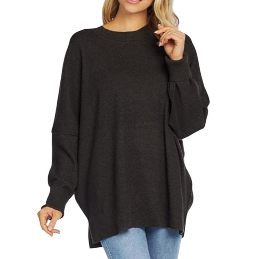 Mud Pie Astrid Ribbed Sweater Charcoal One Size Knit Pullover Oversized Relaxed